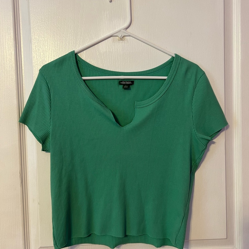 Light Green v neck cropped T